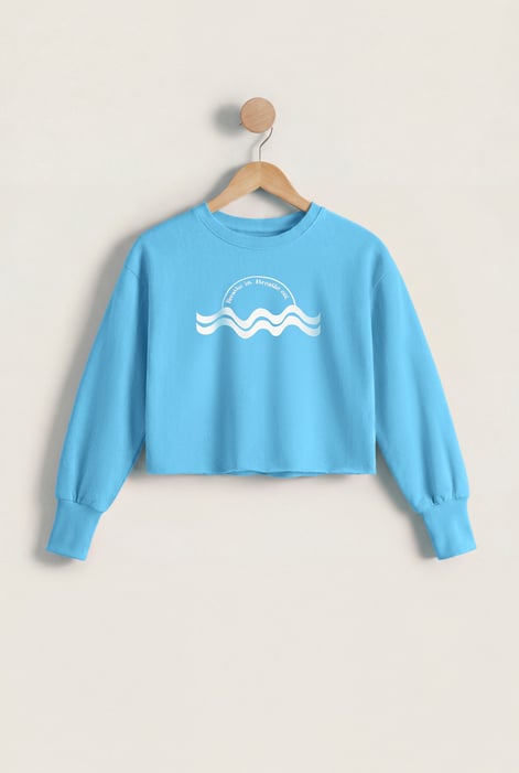 Blue Raw Edge Chest Print Sweatshirt