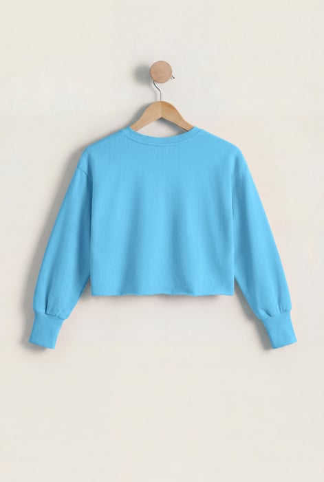 Blue Raw Edge Chest Print Sweatshirt