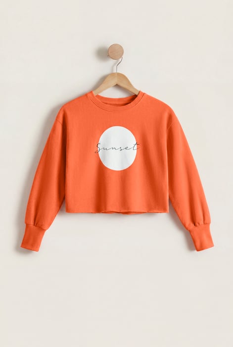 Blue Raw Edge Chest Print Sweatshirt