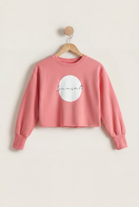 Blue Raw Edge Chest Print Sweatshirt