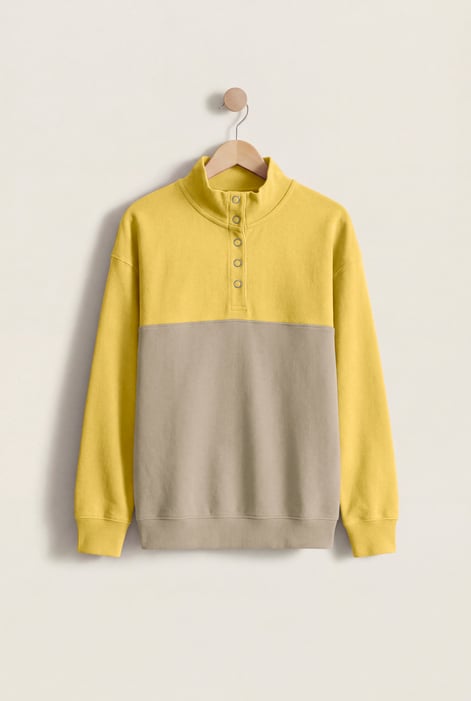 Yellow Colour Block LS High Neck Sweatshirt