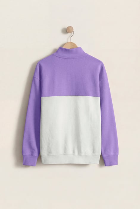 Purple Colour Block LS High Neck Sweatshirt