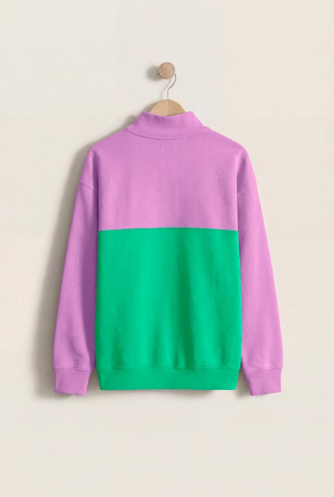 Pink Colour Block LS High Neck Sweatshirt