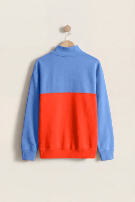 Blue Colour Block LS High Neck Sweatshirt