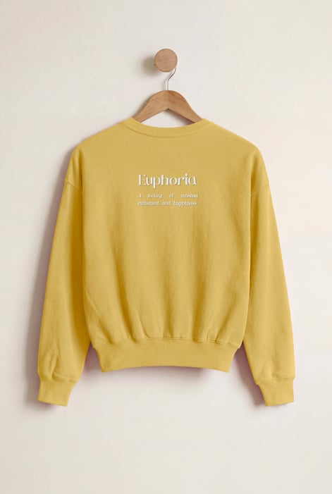 Yellow Ribbed Hem Cropped Sweatshirt