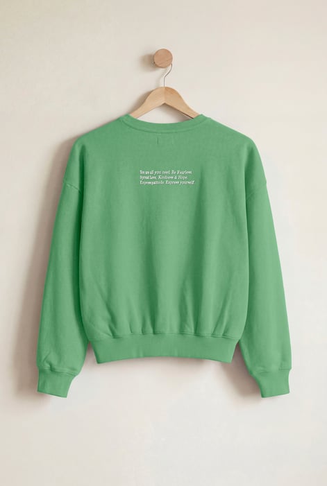 Green Ribbed Hem Cropped Sweatshirt