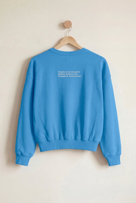Blue Ribbed Hem Cropped Sweatshirt