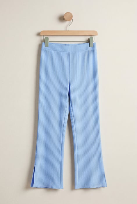 Purple Textured Rib Side Slit Jersey Trousers