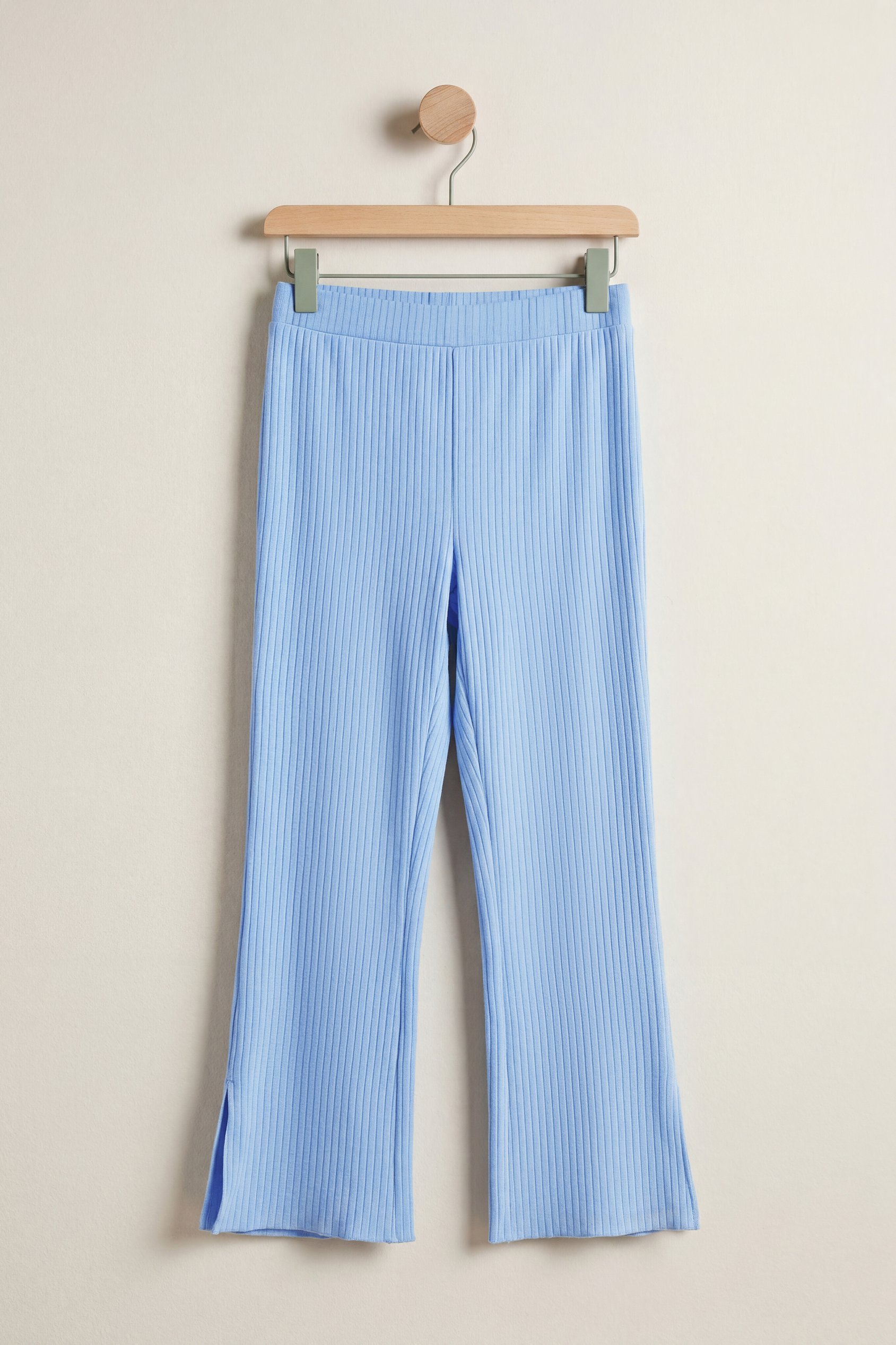 Enorsia Women's Blue Jersey Ribbed Side Slit Leggings - Uk 16