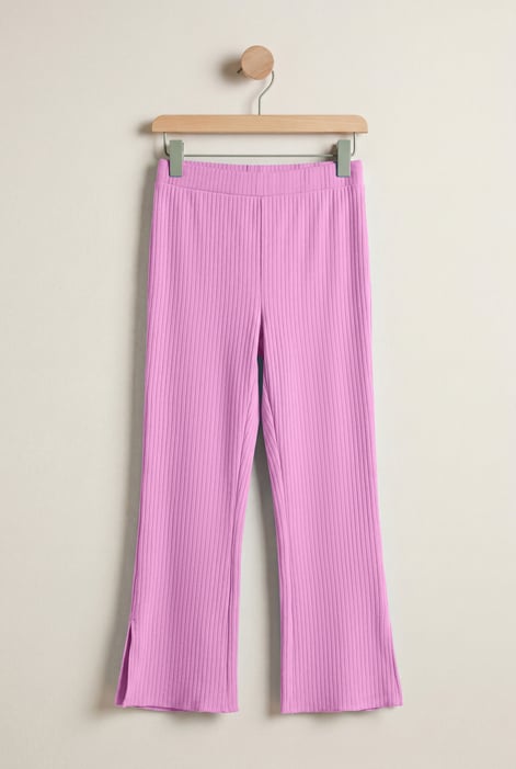Purple Textured Rib Side Slit Jersey Trousers