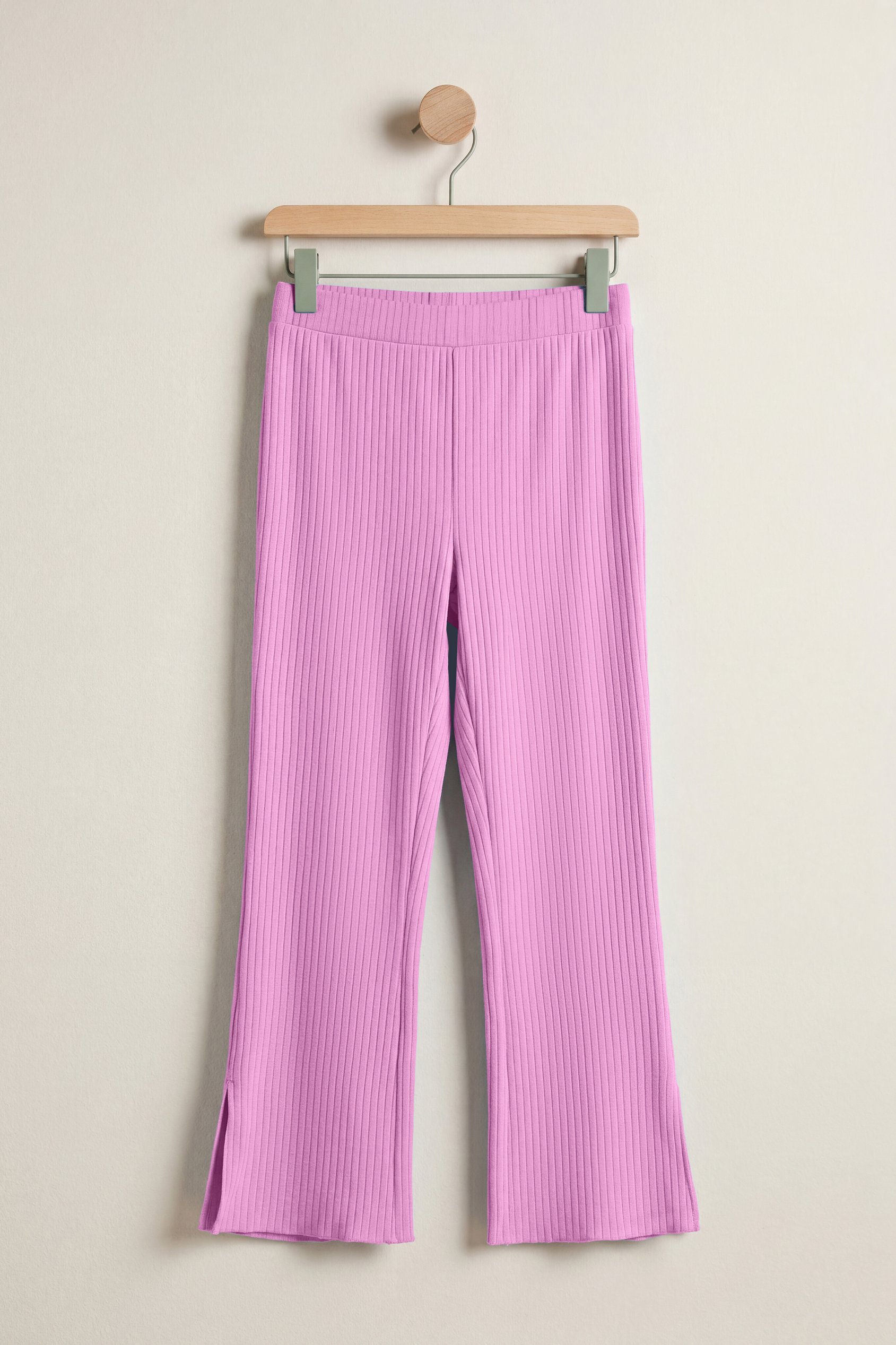 Enorsia Women's Pink Jersey Ribbed Side Slit Leggings - Uk 16