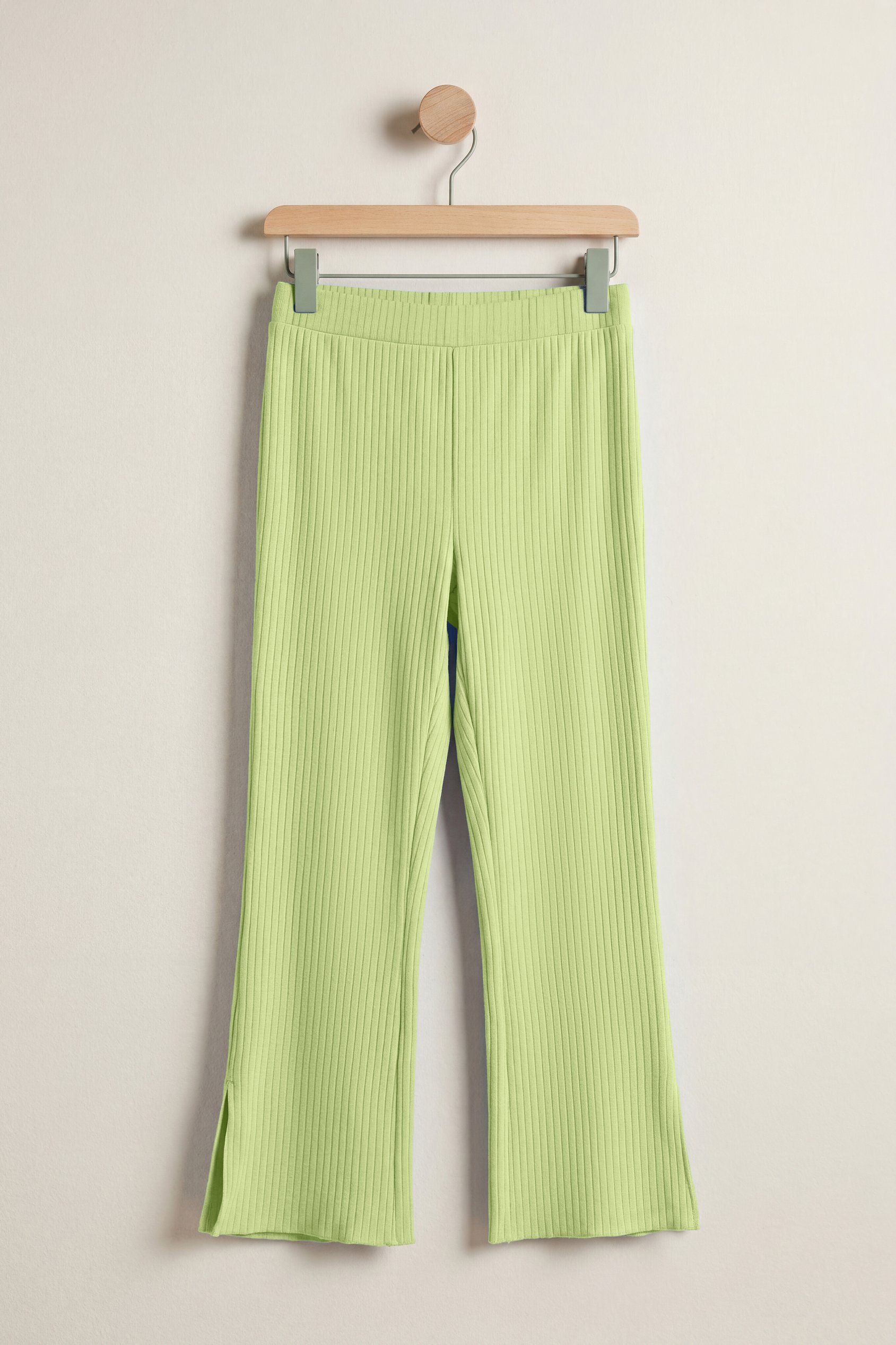 Enorsia Women's Green Jersey Ribbed Side Slit Leggings - Uk 18
