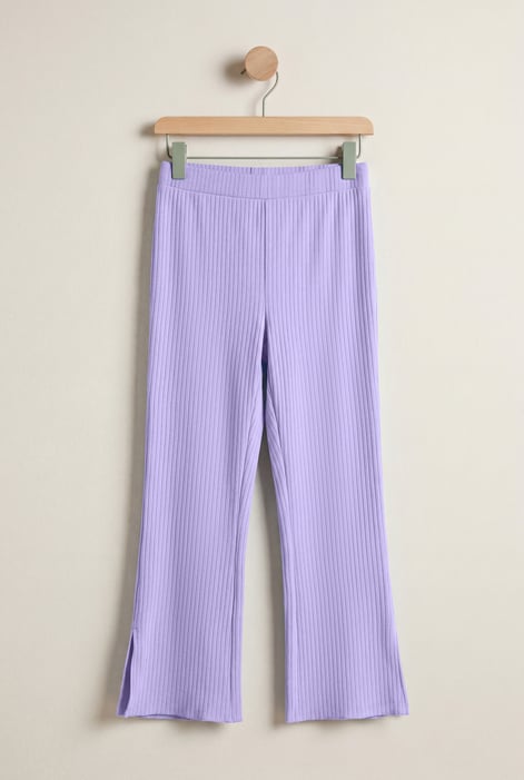 Purple Textured Rib Side Slit Jersey Trousers
