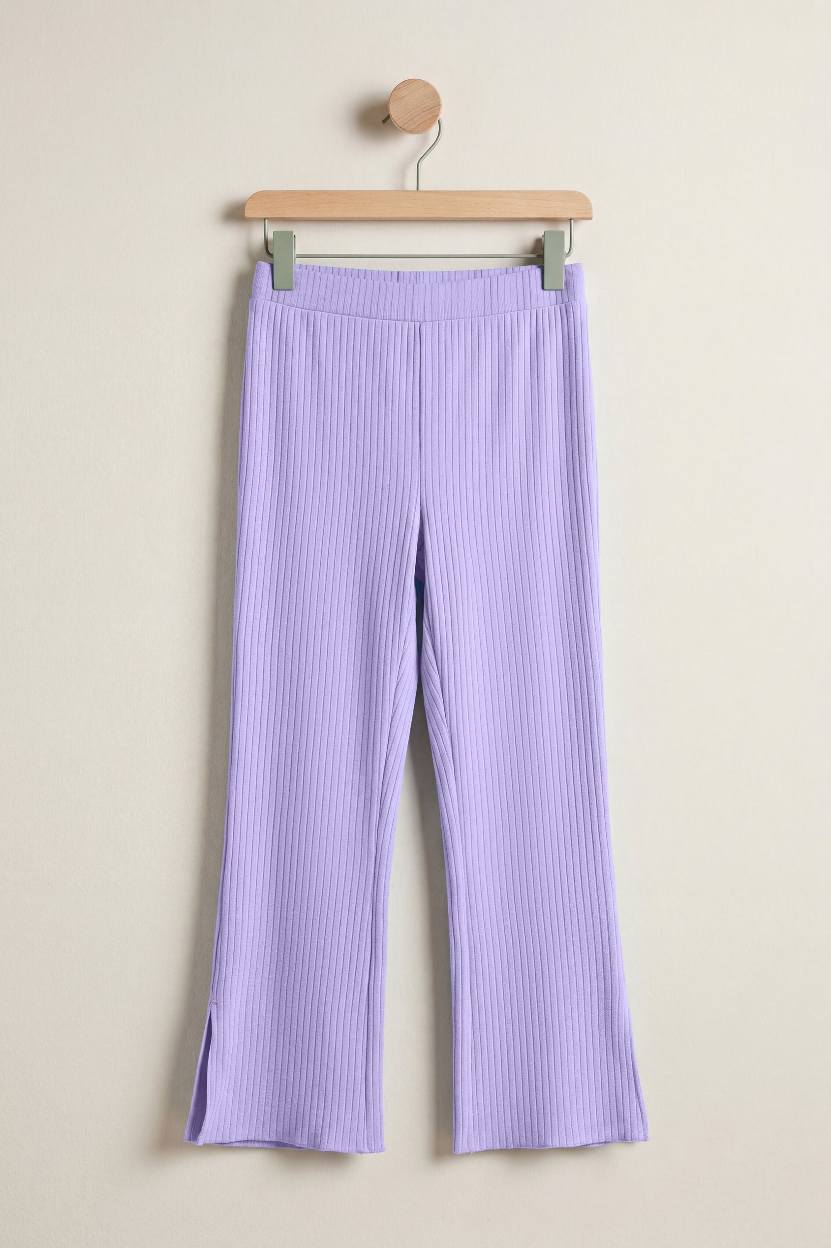 Enorsia Women's Purple Textured Rib Side Slit Jersey Trousers - Uk 8