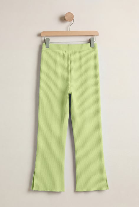 Green Jersey Ribbed Side slit Leggings