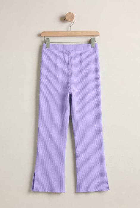 Purple Textured Rib Side Slit Jersey Trousers