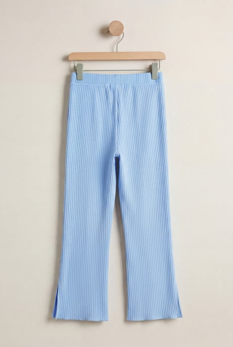 Blue Jersey Ribbed Side slit Leggings