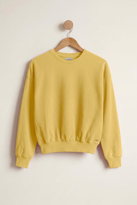 Yellow Ribbed Hem Cropped Sweatshirt
