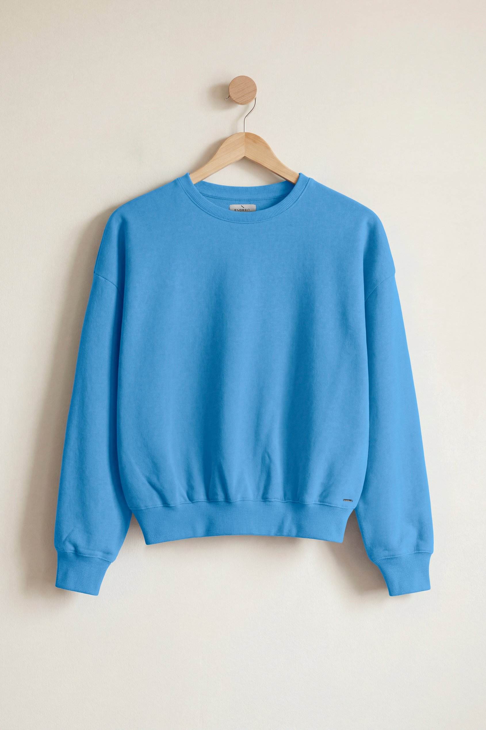 Enorsia Women's Blue Ribbed Hem Cropped Sweatshirt - Uk 16