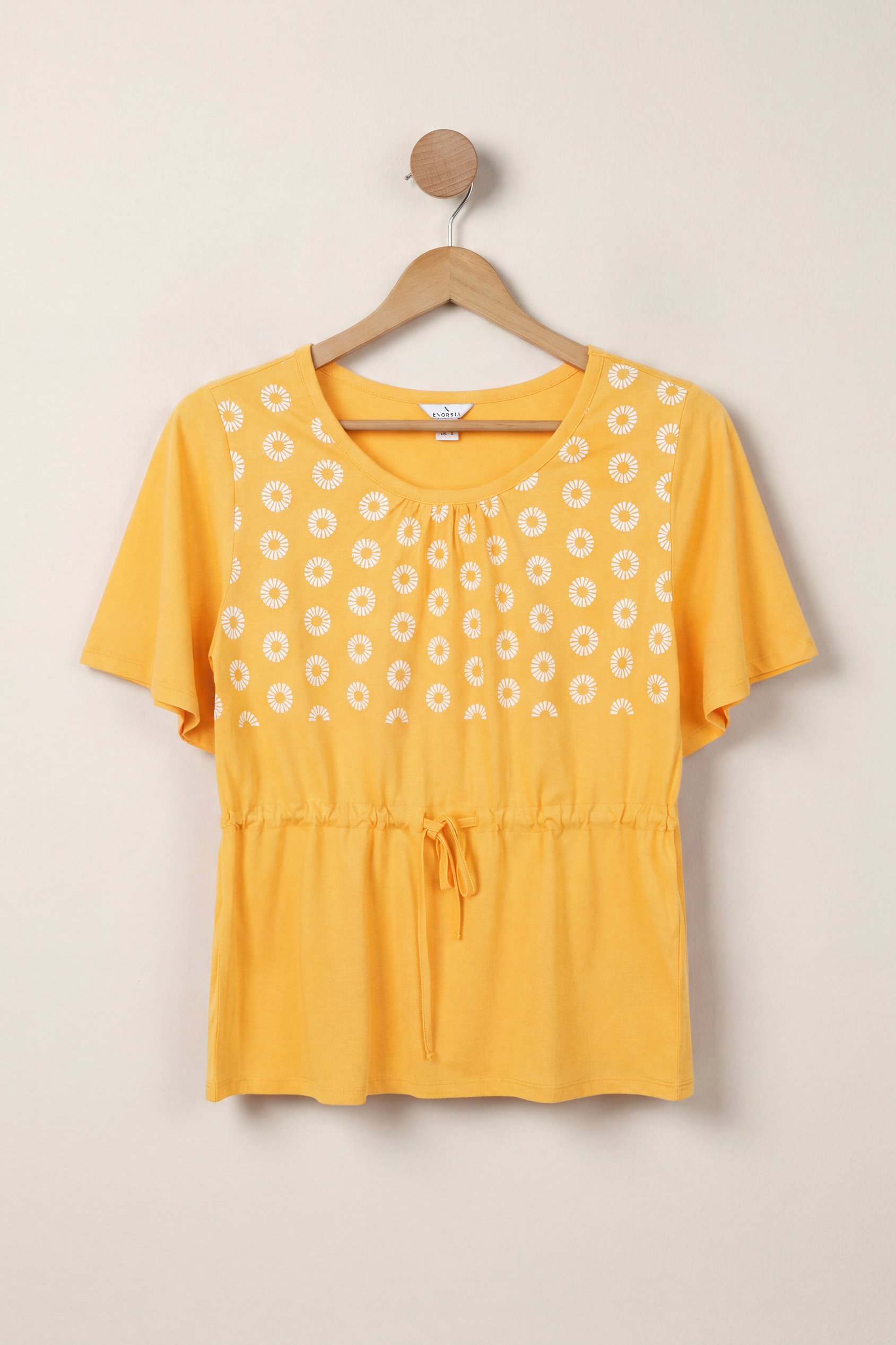Enorsia Women's Yellow Floral Chest Print T-Shirt - Uk 8