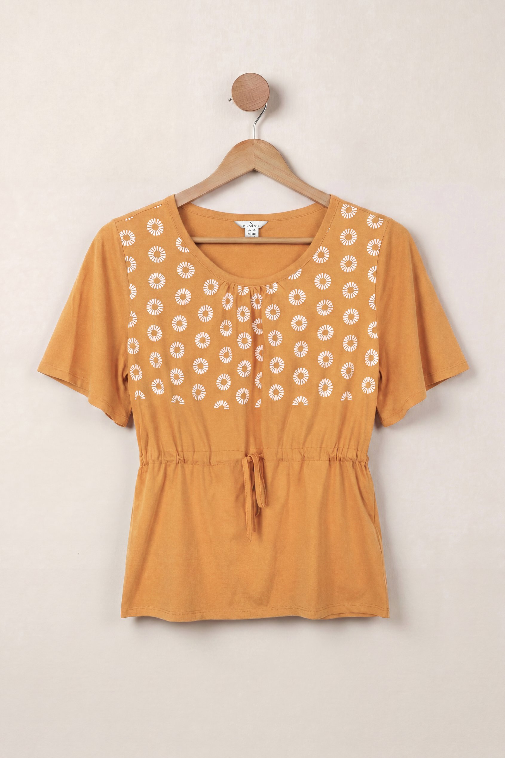 Enorsia Women's Orange Floral Chest Print T-Shirt - Uk 14