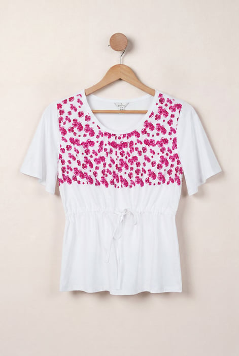 White Floral Chest Print T-Shirt