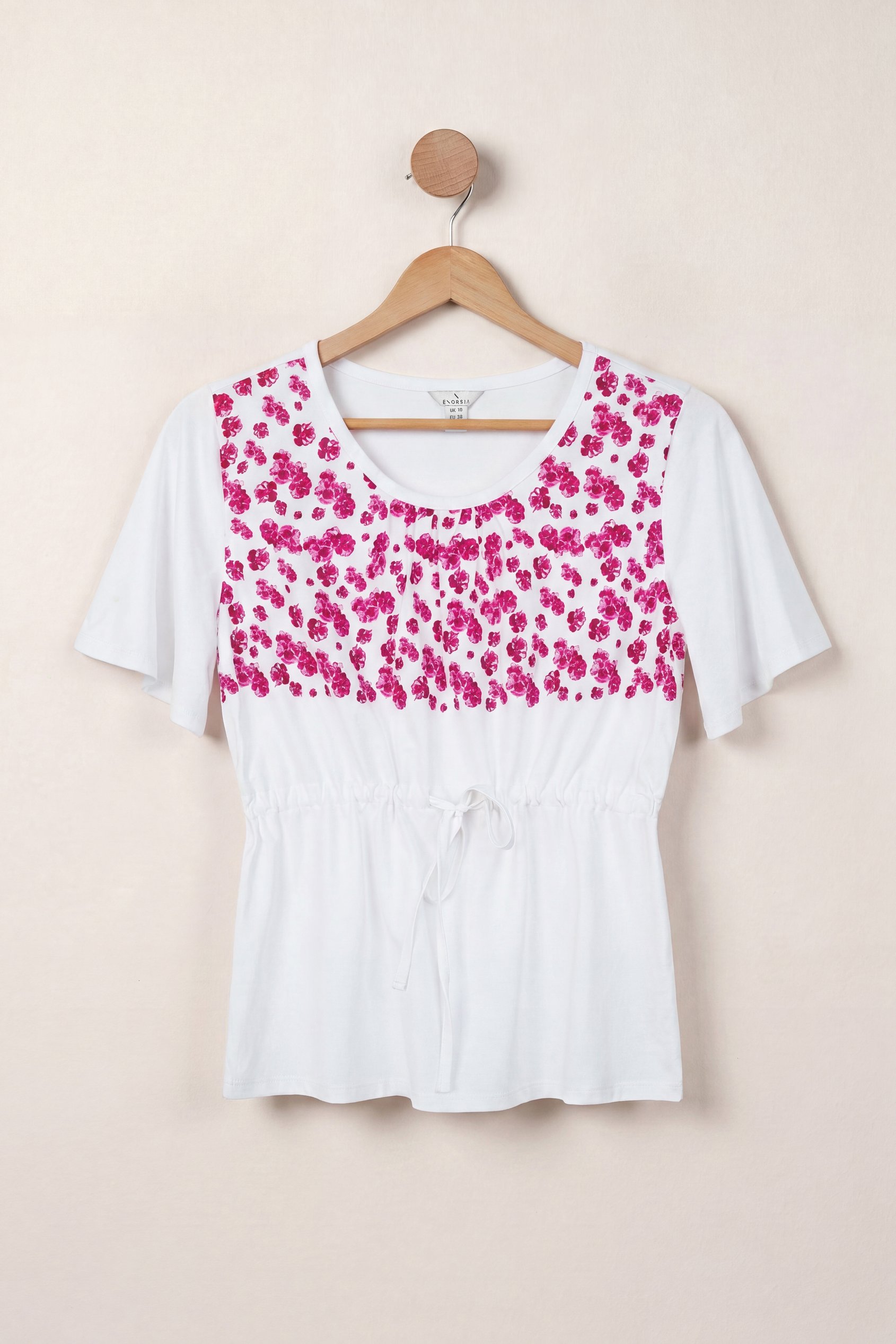 Enorsia Women's White Floral Chest Print T-Shirt - Uk 12