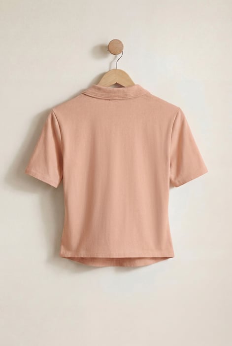 Nude V-Neck Polo Shirt