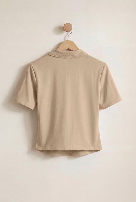 Cream V-Neck Polo Shirt