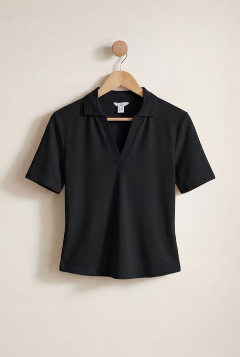 Nude V-Neck Polo Shirt