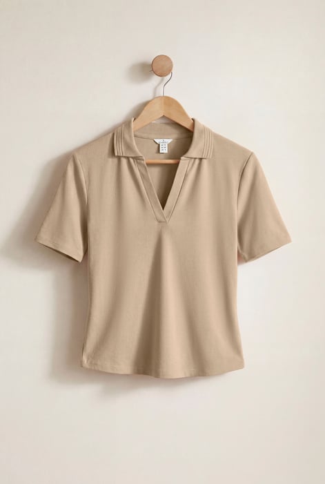 Nude V-Neck Polo Shirt