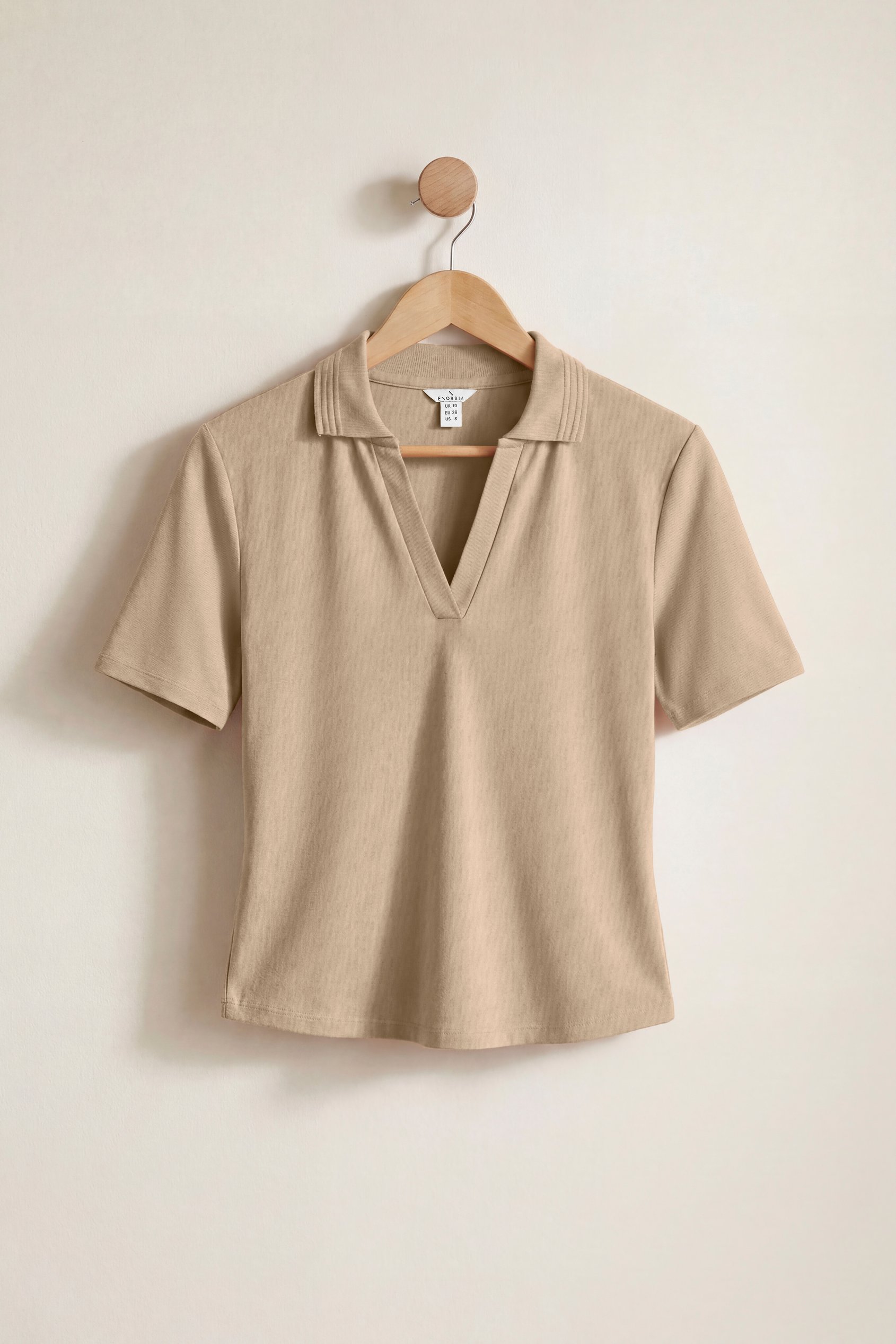 Enorsia Women's Cream V-Neck Polo Shirt - Uk 18