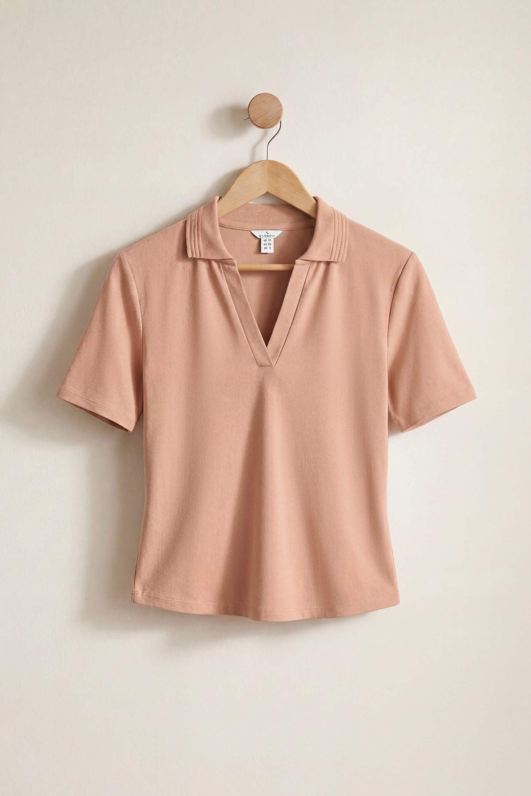 Enorsia Women's Nude V-Neck Polo Shirt - Uk 16