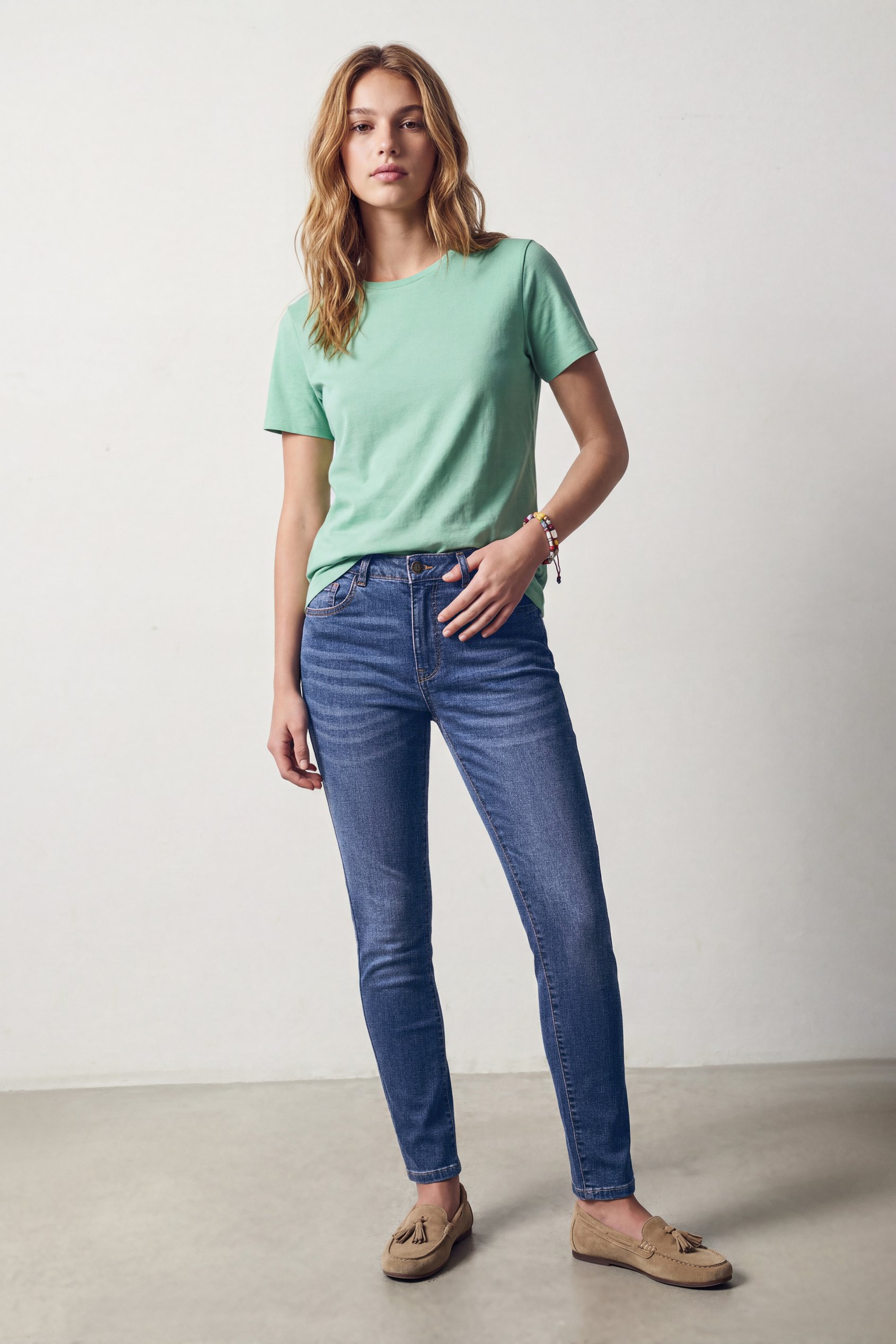Enorsia Women's Mid Blue Mid Waist Skinny Jeans - Uk 8