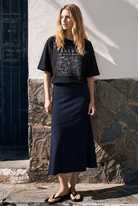 Navy Classic Seam Detail Jersey Skirt