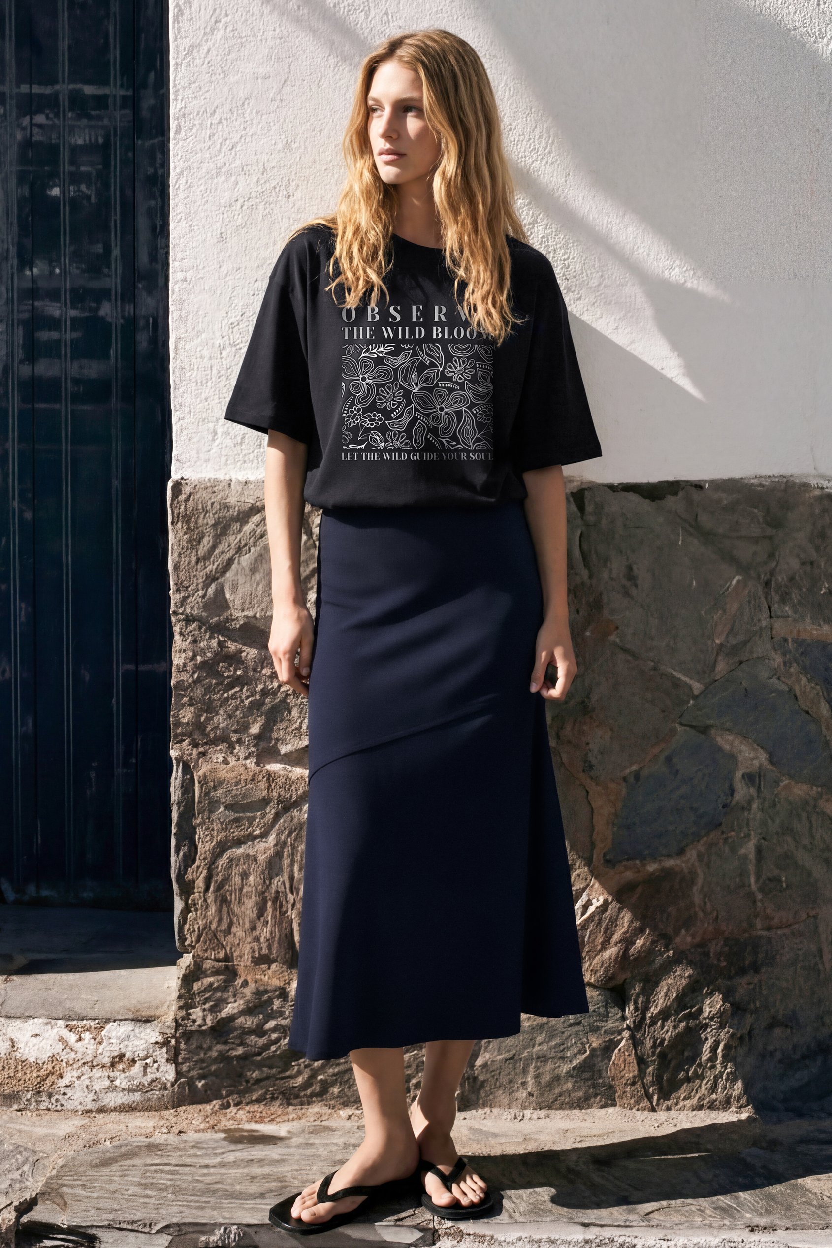 Enorsia Women's Navy Classic Seam Detail Jersey Skirt - Uk 14