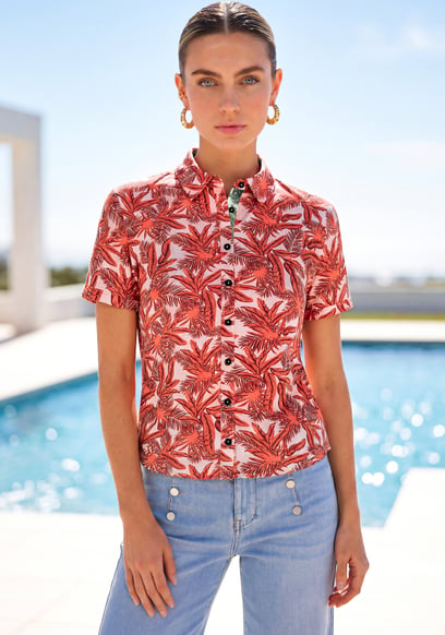 Leaf Printed Semi Crop Shirts