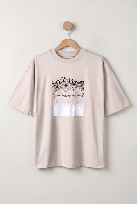 Beige Mix media graphic Oversized T-Shirt | Enorsia