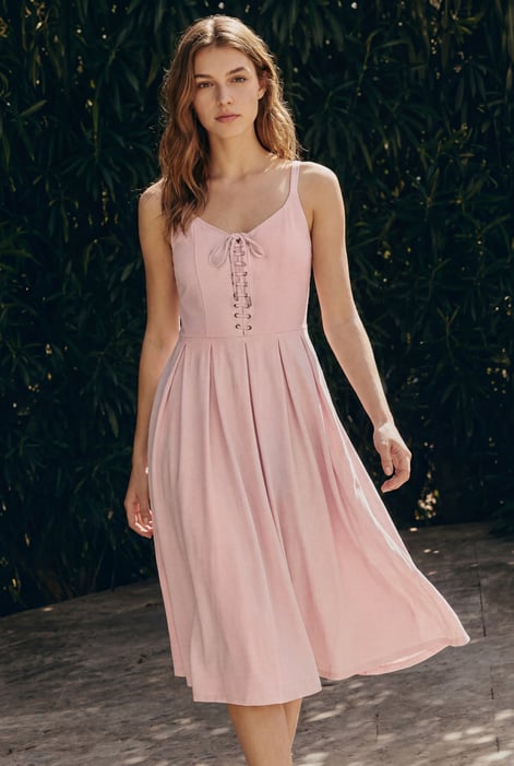 Tie Front Pink Jersey Midi Dress