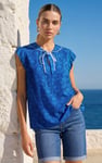 Women’s Sleeveless Blouse with Lace Trim Print