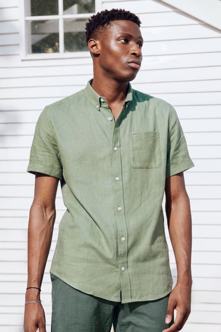 Men's Cotton Linen Roll-Up Sleeve Shirt | Enorsia