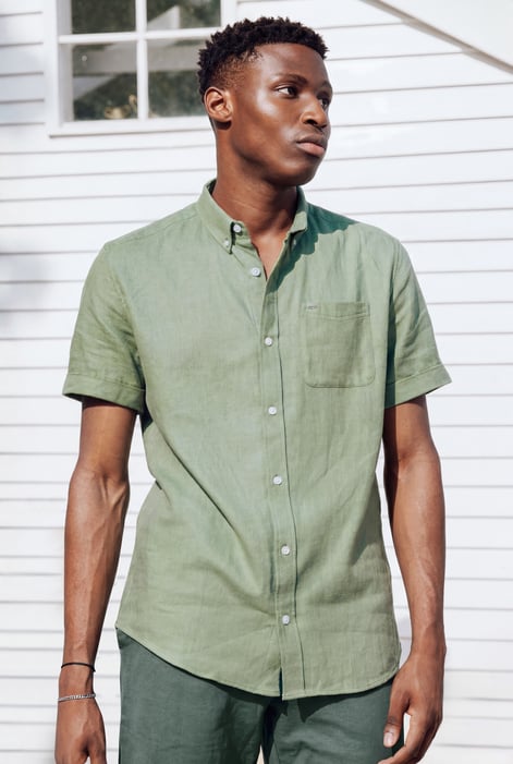 Men's White Cotton Linen Roll-Up Sleeve Shirt | Enorsia