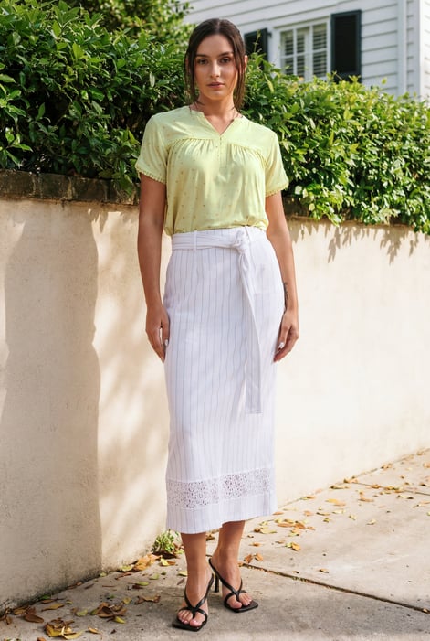 White Basic Lace Details Striped Jersey Skirt