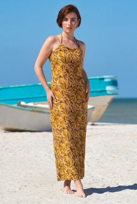 Yellow Leaf Floral Strappy Cami Slip Dress