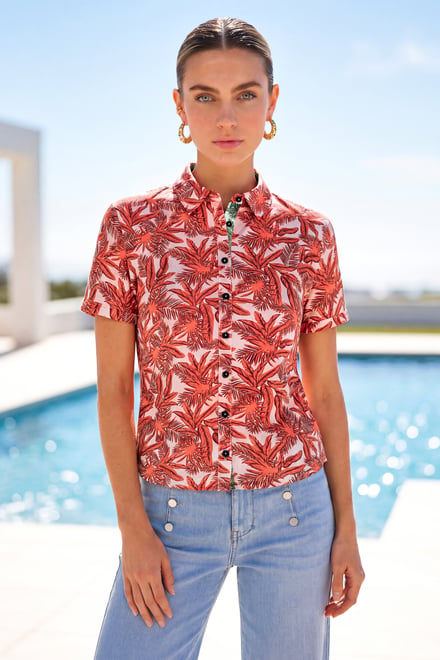Leaf Printed Semi Crop Shirts