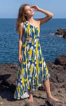 Brush Print One-Shoulder Ruffled Cutout Dress