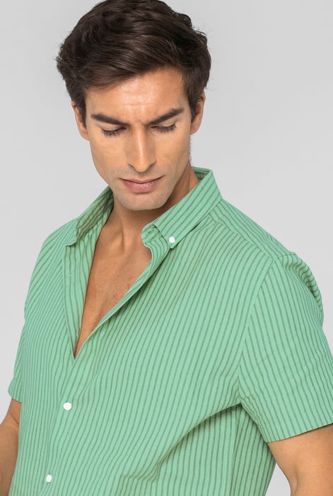 Men's Green Pinstripe Short Sleeve Shirt | Enorsia