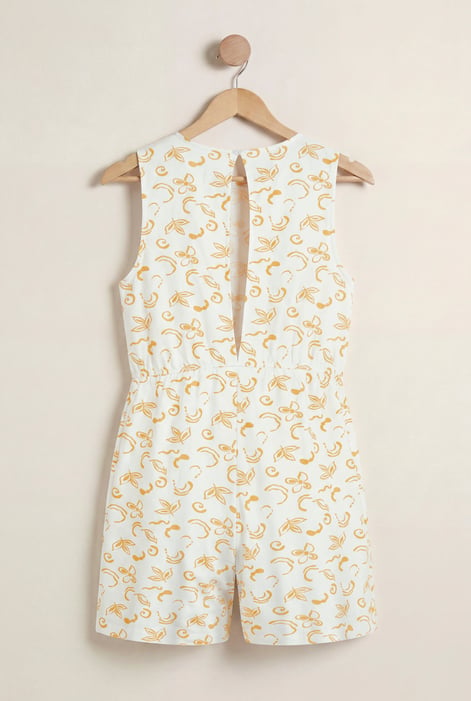 Yellow Sleeveless All Over Print Playsuit