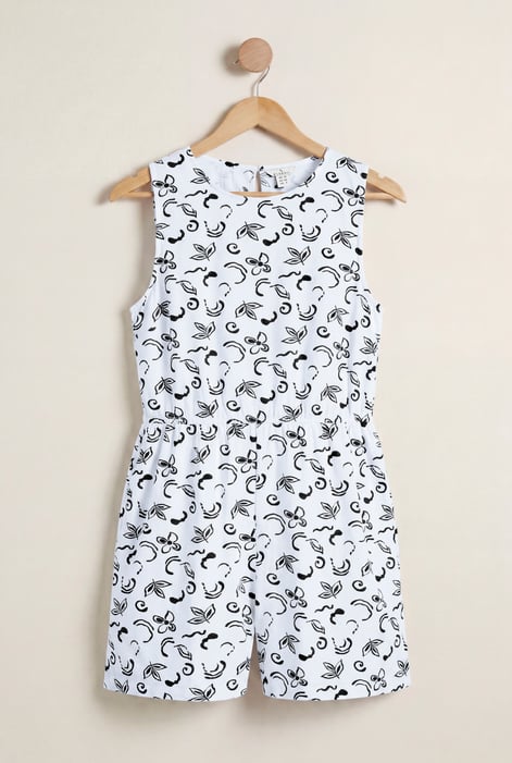 Black Sleeveless All Over Print Playsuit
