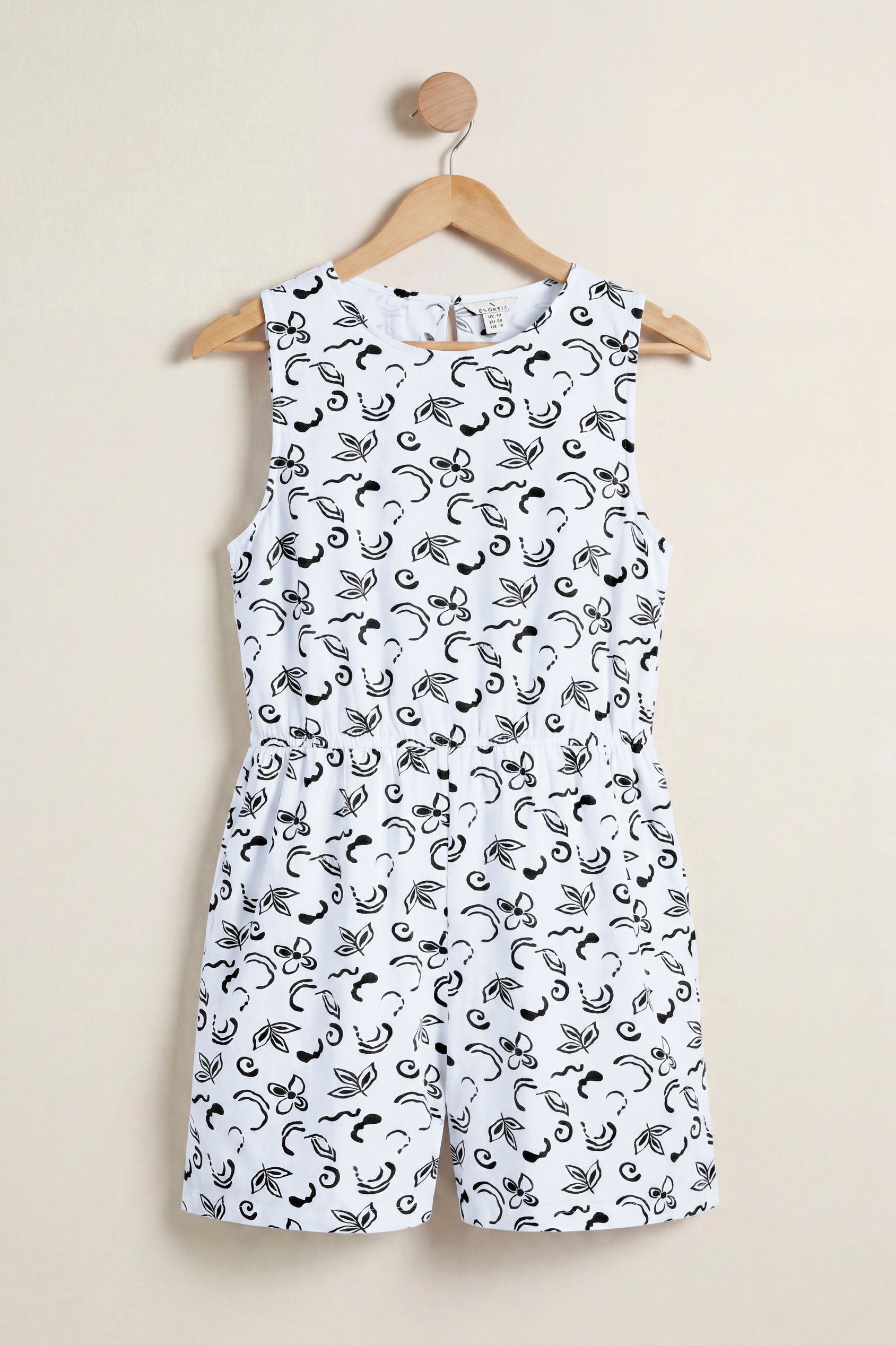 Enorsia Women's Black Sleeveless All Over Print Playsuit - Uk 12